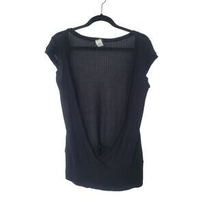 Vintage Y2k Poetry Open Knit Deep Cowl Neck Top Size L Black Grunge Goth Witchy